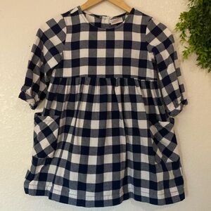 Hanna Anderson Navy/White Check Flannel Dress Size 6-7